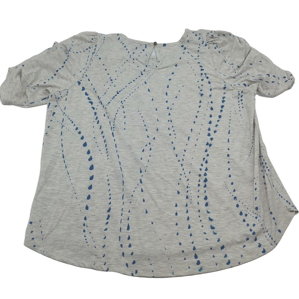 Democracy Womens 1X Gray Blue Abstract Dotted Print Puff Sleeve Top W3V08398E - Picture 3 of 5